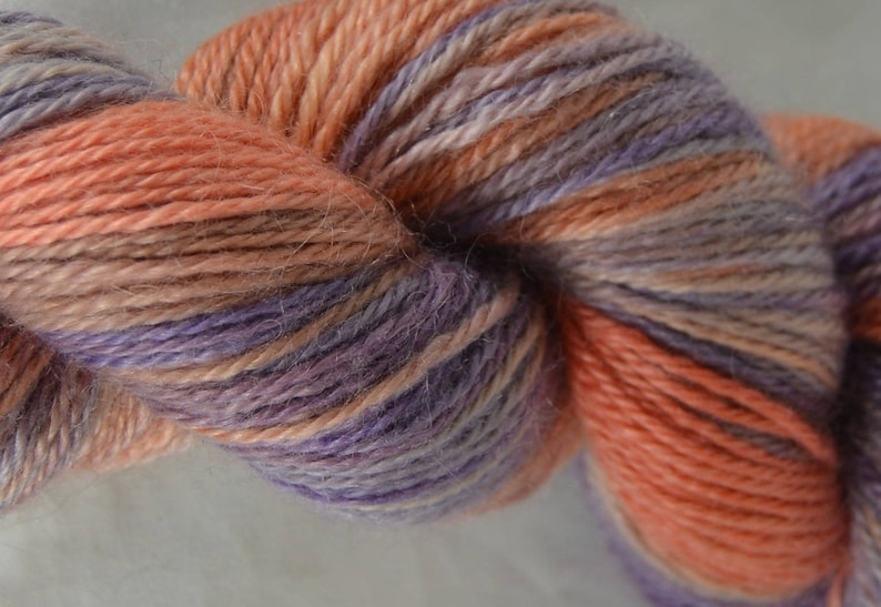 Peach and Tangerine Orange Lavender and Lilac Purple /& Rust and Tan Colorful Contrast Super Soft Sport Yarn 8020 Fine Kid MohairMerino