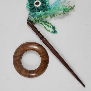 Rosewood or Mango-Wood Shawl Pin with 2.5 Circle Base/ Hair Stick, For You to Embellish or Enjoy for It's Simple Beauty image 4