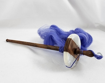 Top Whorl Drop Spindle with Silvery White Swirls and an Acacia Wood Whorl, A Very Elegant and Lovely Method to Create Your Own Special Yarn