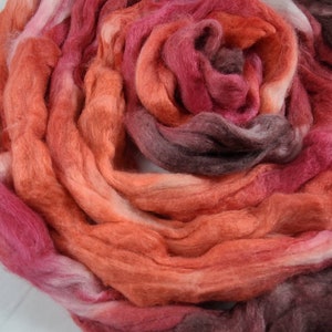 18-Micron Merino Wool with Mulberry Silk in Fire and Embers Shades of Reds, Oranges, and Browns with Underlying White Ashes