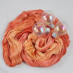 Hand-Dyed Mulberry Silk Laceweight Yarn: Tangerine Peach Orange Salmon, 150 Yards, 25g Mini Skein