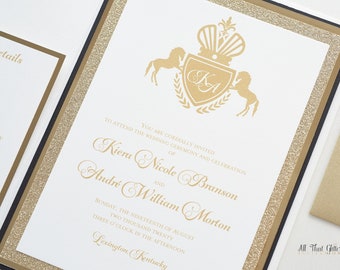 Royal Crest Wedding Invitation, Glitter Backing