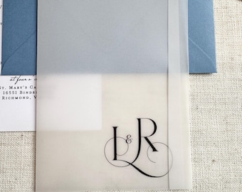 Initial Monogram Wedding Invitation Vellum Wrap, 5x7 Invitation Vellum Jackets, Belly Wrap for Invitations, A7 Invite Accessories