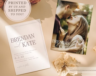 Wedding Invitations Printed, Minimalist Wedding Invitation with Photo, RSVP Cards with Envelopes, Terracotta Invitations Simple