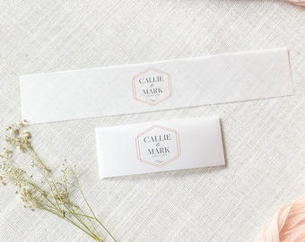 Personalized Vellum Belly Bands for Wedding Invitations, Customized with Initials, Invitation Bands, Vellum Jacket, Invitation Bellybands