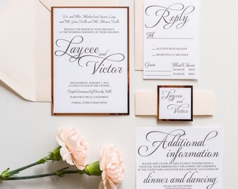 Rose Gold Foil Wedding Invitations Black And Gold Wedding Etsy
