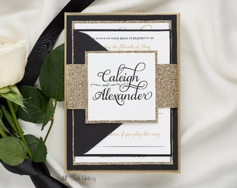 Initial Wedding Invitation with Glitter, Formal Wedding Invitation set with RSVP, Fancy Wedding Invitations, Wedding Invites, Caleigh