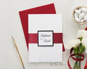 Red Wedding Invitations, Romantic Invitations for Weddings, Rose Invitations, Gothic, Red White and Black Invitations, Romance