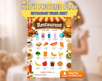 Restaurant Rollenspiel | Kinder Bestellschein Notizblock (Digitaler Download)