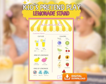 Pretend Play Notizblock für Kinder | Rolle spielen druckbare digitale Download, Limonade Stand Quittung