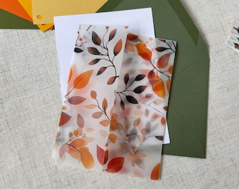 Fall Floral Vellum Invitation Wraps, Autumn Leaves Flower Wedding Invitation Vellum Jacket, DIY Floral Invitations, 5 x 7 Translucent Paper