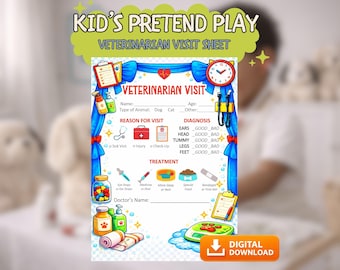 Pretend Play Notizblock für Kinder | Rollenspiel druckbare digitale Download, Veterinary Office Report