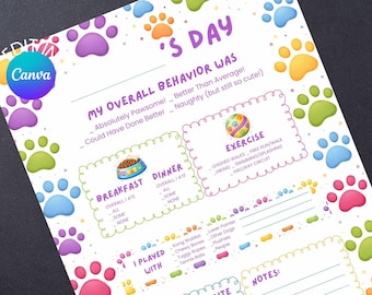 Pet Report Card - Hundemeldekarte für Doggy Daycare Sitter, druckbare Doggy Daycare Report Card-Vorlage für Zwingerbesitzer | Auf Canva bearbeiten