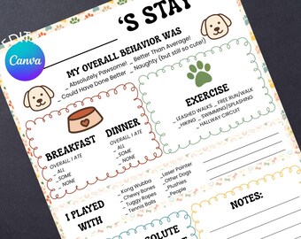 Pet Report Card - Hundemeldekarte für Doggy Daycare Sitter, druckbare Doggy Daycare Report Card-Vorlage für Zwingerbesitzer | Auf Canva bearbeiten