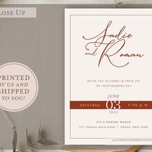 Invitaciones de boda impresas, Invitación de boda minimalista con foto, Tarjetas RSVP con sobres, Foto Guardar la tarjeta de fecha