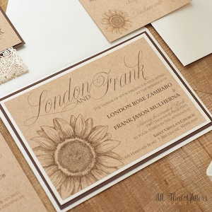 Invitations de mariage rustiques à la campagne, invitations au tournesol Invitations de mariage en dentelle rustique pour les mariages de grange