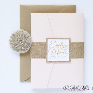 Classic Pocketfold Wedding Invitation with Envelope RSVP Card and Inserts, Glitter Backer Invitation Traditional Elegant Invitations Wedding image 2