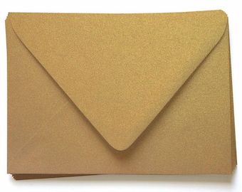 Antique Gold RSVP Envelopes, 4 Bar Envelope with Euro Flap (Pointed Flap), Gold RSVP Envelopes, Metallic Invitation Envelopes