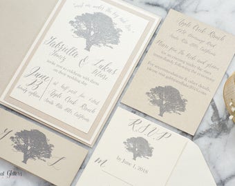 Oak Tree Wedding Invitations, Rustic Beige Ivory