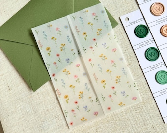 Cute Garden Flower Pattern Vellum Jackets, Floral Wedding Invitation Wraps, DIY Floral Invitations, 5 x 7 Vellum Wedding Invitation Sweet 16