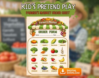 Pretend Play Notizblock für Kinder | Rolle spielen druckbare digitale Download, Farmer's Markt Bestellschein