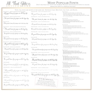 May include: A chart showing different font styles with the phrase "The quick brown fox jumps over the lazy dog" written in each font. The chart also includes numbers 0-9 in each font style. The chart is titled "Most Popular Fonts".