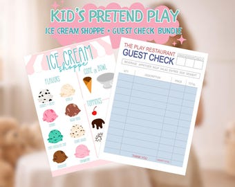 Pretend Play Notizblock für Kinder | Rolle spielen druckbare digitale Download, Gastscheck Quittung und Ice Cream Shop Bundle