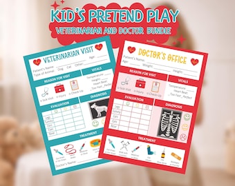 Pretend Play Notizblock für Kinder | Rollenspiel druckbare digitale Download, Veterinär und Doktor Bundle