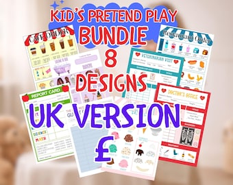 Pretend Play Notizblock für Kinder | Rollenspiel druckbare digitale Download, Cafe Restaurant Bundle, Eis, Süßigkeiten, Spa (UK Version GB)