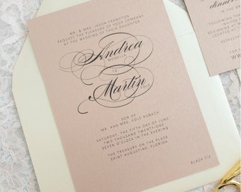 Simple Traditional Wedding Invitation on Dusty Rose, Script Wedding Invitations with Enclosures, Cheap Wedding Invitations
