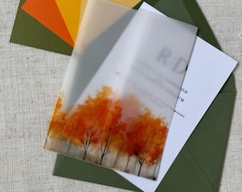 Fall Leaves Vellum Jackets, Autumn Trees Wedding Invitation Wraps, DIY, Vellum Wedding Invitation, Fall Invitation Accessories