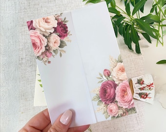 Rose Vellum Jackets, Spring Flower Wedding Invitation Wraps, DIY Floral Invitations, 5" x 7" Vellum Wedding Invitation