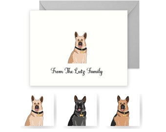 Personalized German Shepherd Notecards, Pet Stationery Set of 10 Folded Cards