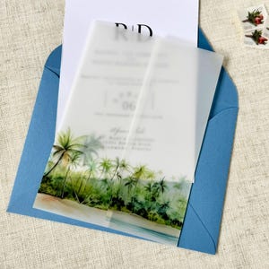 Palm Tree Vellum Jackets, Beach Wedding Invitation Wraps, DIY Wedding Invitation, Invitation Accessories, Destination Wedding Invitations