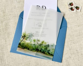 Palm Tree Vellum Jackets, Beach Wedding Invitation Wraps, DIY Wedding Invitation, Invitation Accessories, Destination Wedding Invitations