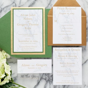 Marble Wedding Invitations, 3 Piece Invitation set with band, Gold Marble Modern Wedding Invitations, Printable, Printed Invitations