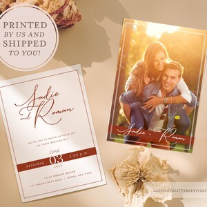 Invitaciones de boda impresas, Invitación de boda minimalista con foto, Tarjetas RSVP con sobres, Foto Guardar la tarjeta de fecha