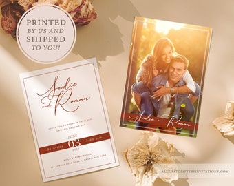 Printed Wedding Invitations, Minimalist Wedding Invitation with Photo, RSVP Cards with Envelopes, Photo Save The Date Card