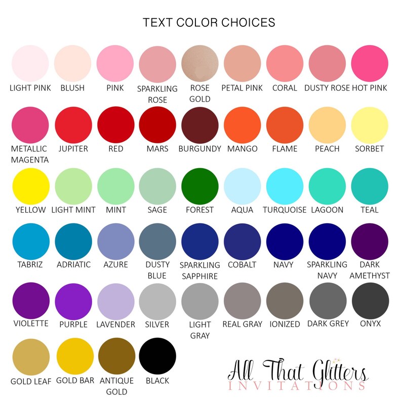 May include: A chart of 48 color swatches with names for each color. The colors are arranged in rows and columns. The chart is titled "Text Color Choices".