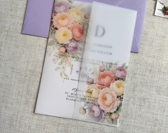 Ranunculus Wedding Invitation Vellum Wrap, 5x7 Invitation Vellum Jackets, Belly Wrap for Invitations, A7 Invite Accessories