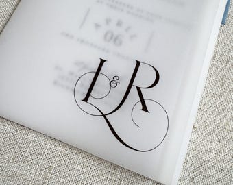 Initial Monogram Wedding Invitation Vellum Wrap, 5x7 Invitation Vellum Jackets, Belly Wrap for Invitations, A7 Invite Accessories
