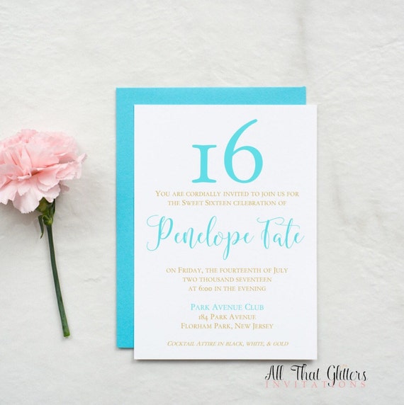 Elegant Sweet 16 Invitations Sweet Sixteen Invite Turquoise Etsy