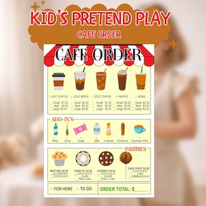 Pretend Play Notepad Set for Kids | Role Play Printable Digital Download, Restaurant Cafe Waitress