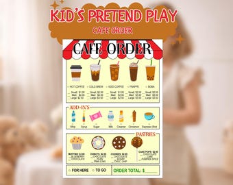 Juego de bloc de notas para niños, juego de rol, imprimible, descarga digital, camarera de restaurante y cafetería.