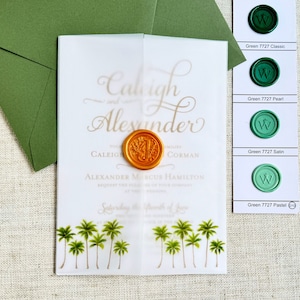 Palm Tree Vellum Wrap for 5x7 Wedding Invitation, Tropical Beach Vellum Jackets, Destination Wedding, Printed Wrap for DIY Invites