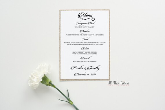 Glitter Wedding Menu Cards Bling Wedding Reception Menus Etsy