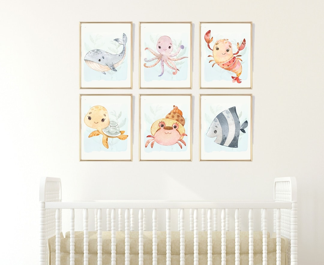 Ocean Animal Nursery Prints, Watercolor Sea Life Art, Set of 6 - Etsy