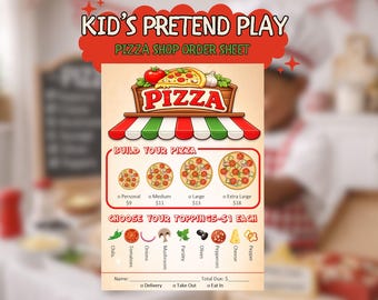 Pretend Play Notizblock für Kinder | Rolle spielen druckbare digitale Download, Pizza-Shop Bestellblatt