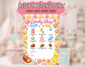 Pretend Play Notizblock für Kinder | Rolle spielen druckbare digitale Download, Candy-Shop-Bestellschein