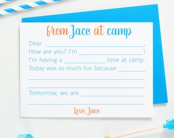 Personalized Camp Note Card Set, Fill-in Stationery for Boys